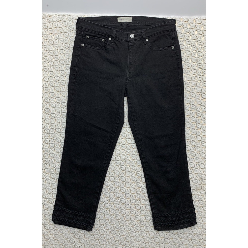 Gap 1969 Slim‎ Crop Jeans Women's Tag 28  Mid Rise Black Denim Capri Cropped